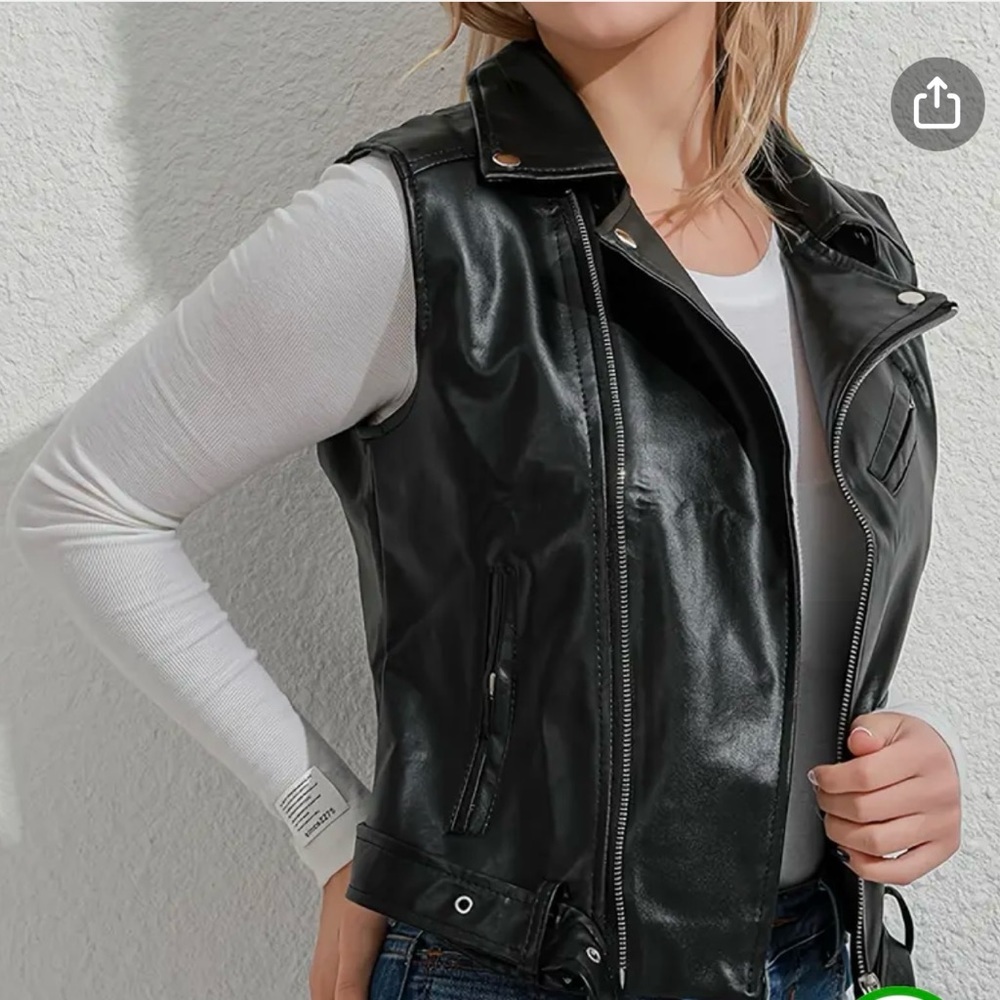 Vintage Nevada Blue Black Leather Biker Sleeveless Vest Women's Medium